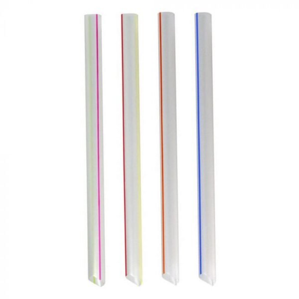 8.7" Colossal (11mm) Assorted Clear Striped Film-Wrapped Plastic Straw, Style 2 - 1 case (2000 piece)