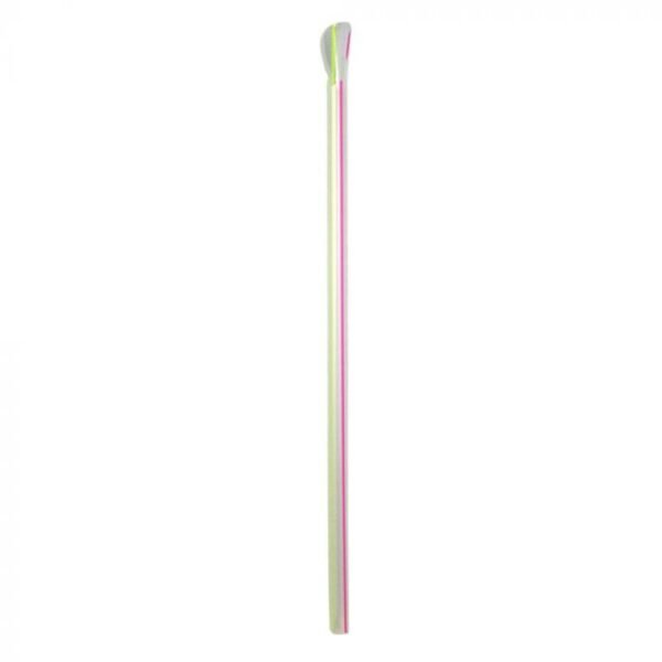 9" Giant (8mm) Clear Striped Film-Wrapped Plastic Spoon Straw - 1 case (2000 piece)