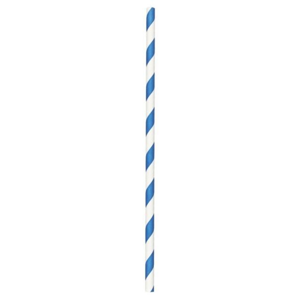 7.75" Jumbo (6mm) Blue Striped Unwrapped Paper Straw - 1 case (2000 piece)