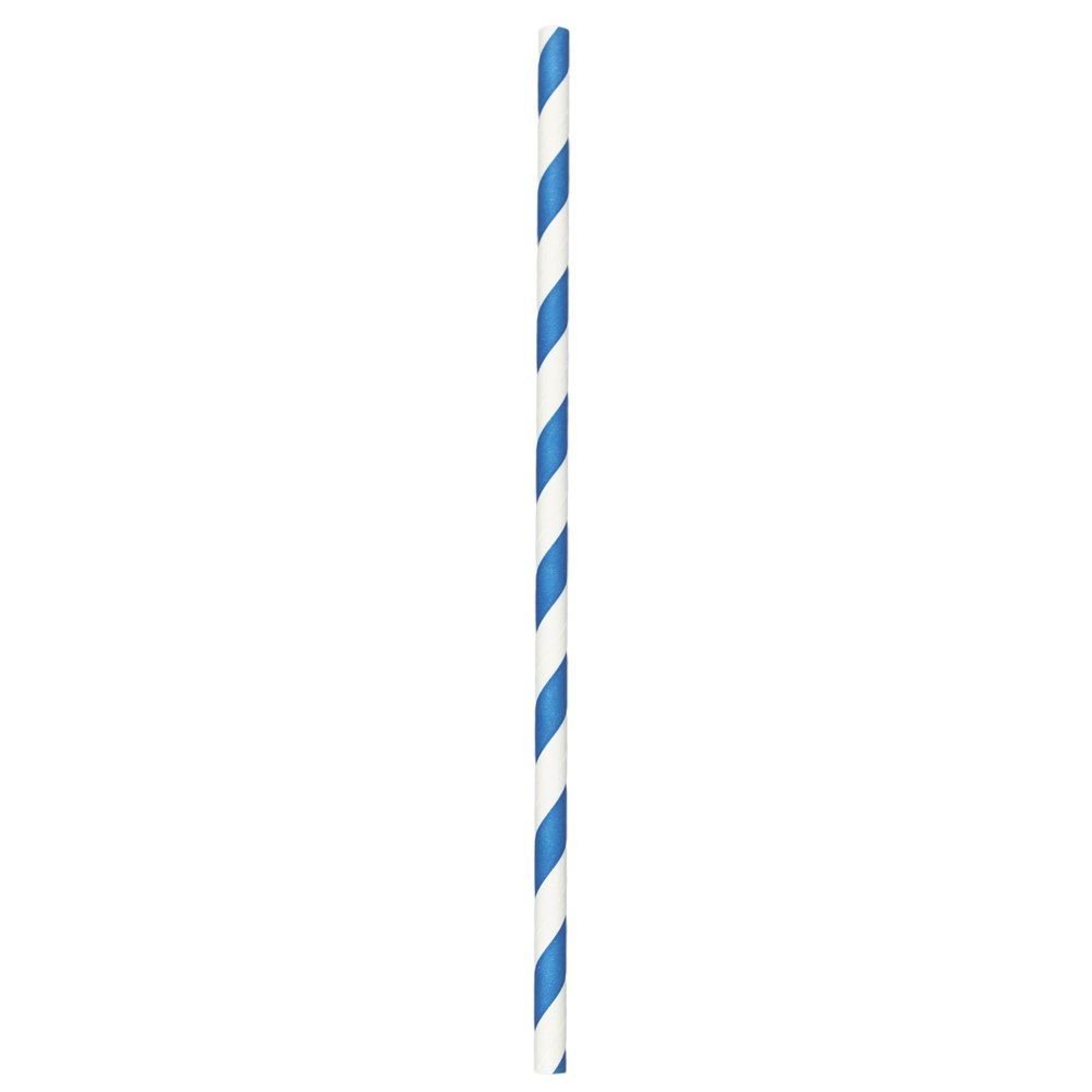 1406820.1_2 7.75" Jumbo (6mm) Blue Striped Paper-Wrapped Paper Straw - 1 case (2000 piece) - Image 1