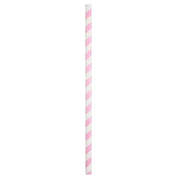 9" Giant (8mm) Pink Striped Unwrapped Paper Straw - 1 case (1500 piece)