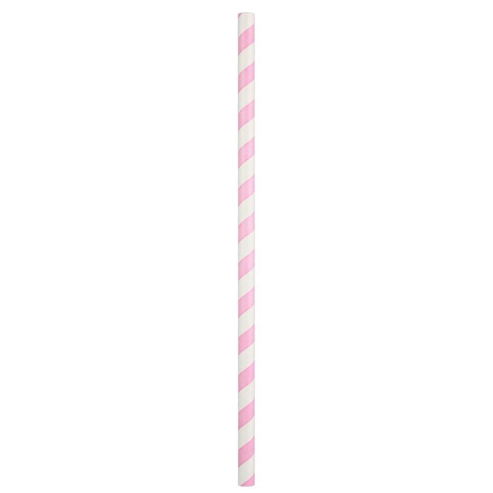 1408921.1_1 9" Giant (8mm) Pink Striped Unwrapped Paper Straw - 1 case (1200 piece) - Image 1