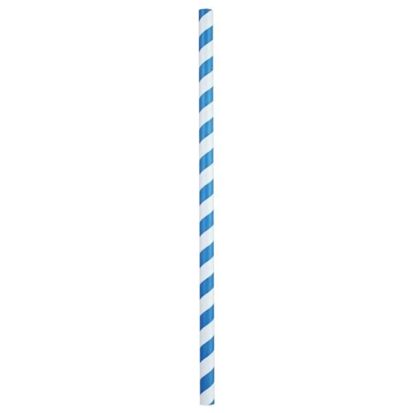 9" Giant (8mm) Blue Striped Unwrapped Paper Straw - 1 case (1200 piece)