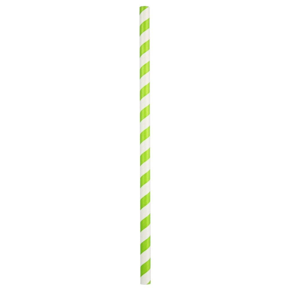 1408923.1_1 9" Giant (8mm) Green Striped Unwrapped Paper Straw - 1 case (1200 piece) - Image 1