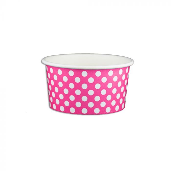 20664.1 6 oz Polka Dot Pink Cold/Hot Paper Food Container - 1 case (1000 piece) - Image 1