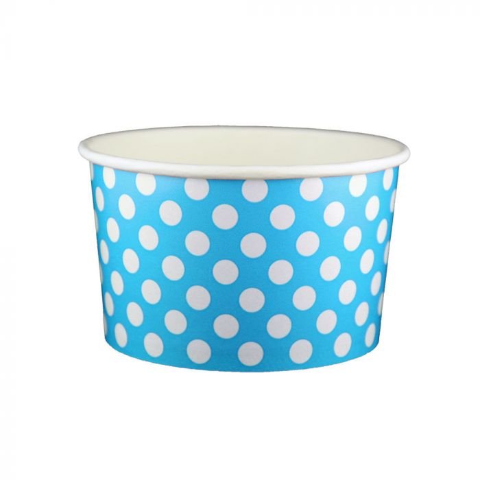 22061.1 20 oz Polka Dot Blue Cold/Hot Paper Food Container - 600/Case - Image 1