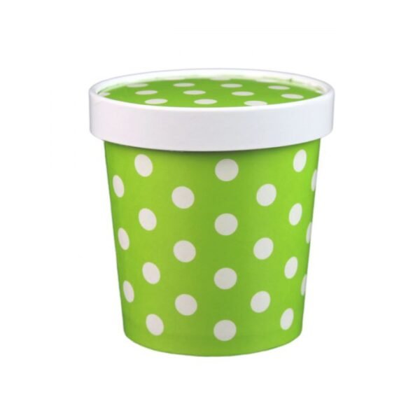 16 oz Polka Dot Green Paper Ice Cream Container with Paper Lid Combo - 1 case (250 set)