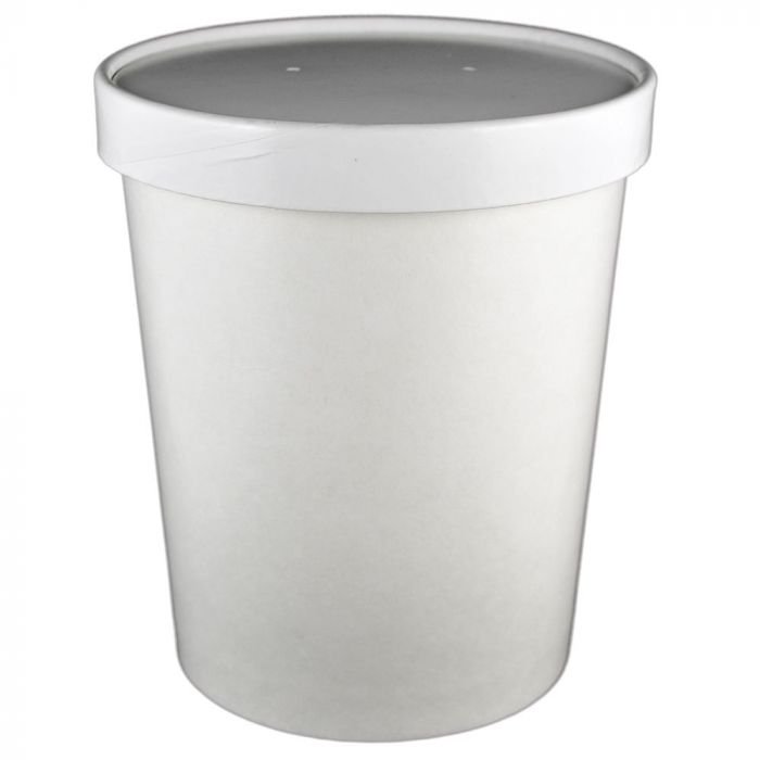 25032.1 32 oz White Paper Ice Cream Container with Vented Paper Lid Combo - 1 case (250 set) - Image 1
