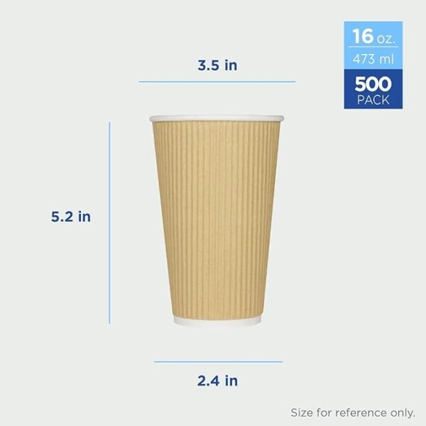 16 oz Kraft Ripple Insulated Triple Wall Paper Hot Cup - 1 case (500 piece)