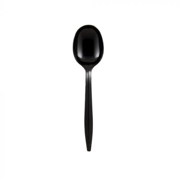 Medium Weight 5.5" Black Round Bowl Plastic Soup Spoon - 1 case (1000 piece)