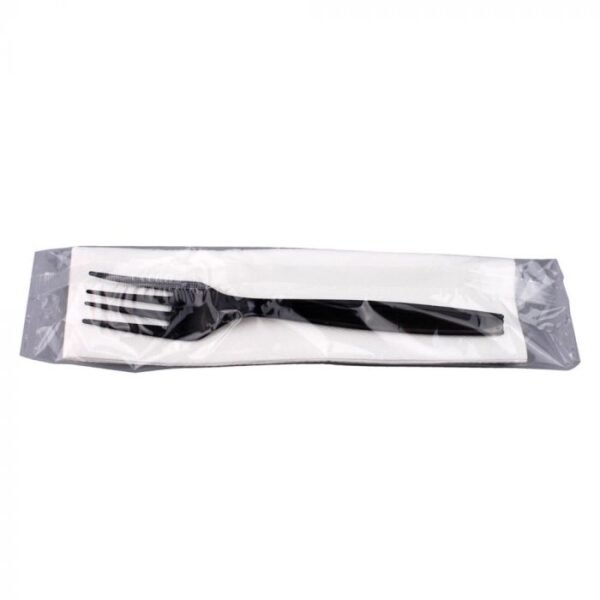 2 PC Individually Wrapped Cutlery Kit, 7" Black PP Fork/White Napkin - 1 case (250 piece)