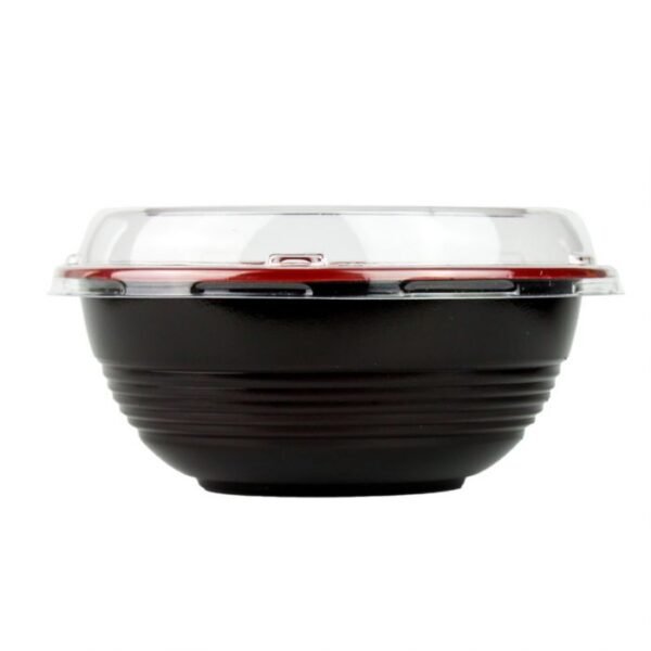16 oz Black and Red Microwavable Plastic Bowl With Clear Lid Combo - 1 case (300 set)