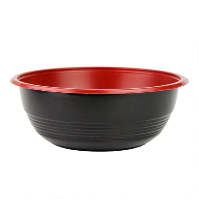 540242.1 24oz Black and Red Plastic Microwavable Teriyaki Bowl - 300/Case - Image 1