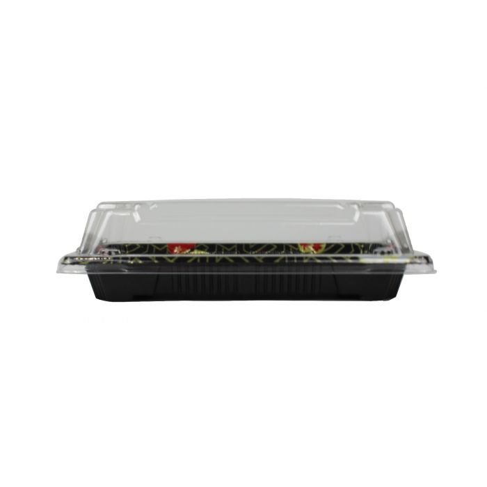 54200 Size 00 Sakura Pattern Sushi Tray w/Clear Lid Combo (6.5" x 3.5" x 1.7") - 1 case (600 set) - Image 1