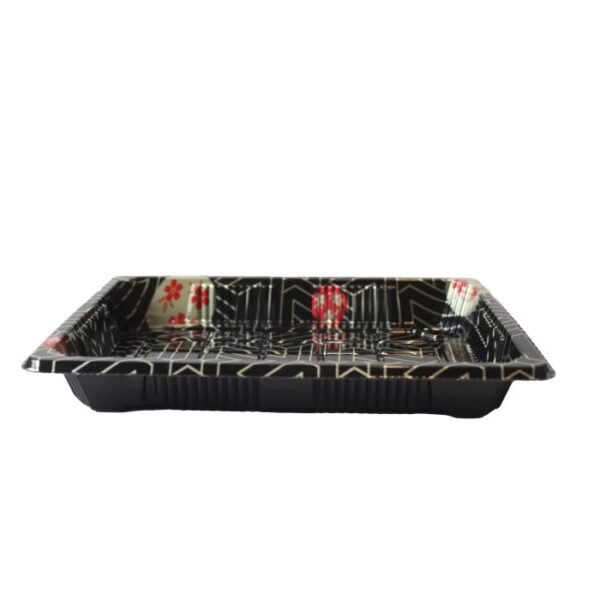 Size 03 Sakura Pattern Sushi Tray w/Clear Lid Combo (6.8" x 4.8" x 1.7") - 1 case (600 set)