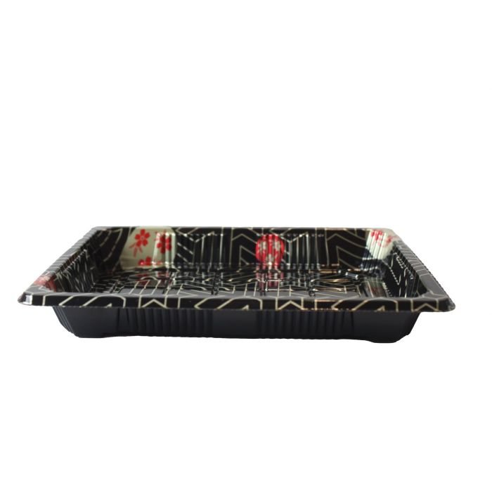 54203-1 Size 03 Sakura Pattern Sushi Tray w/Clear Lid Combo (6.8" x 4.8" x 1.7") - 1 case (600 set) - Image 1