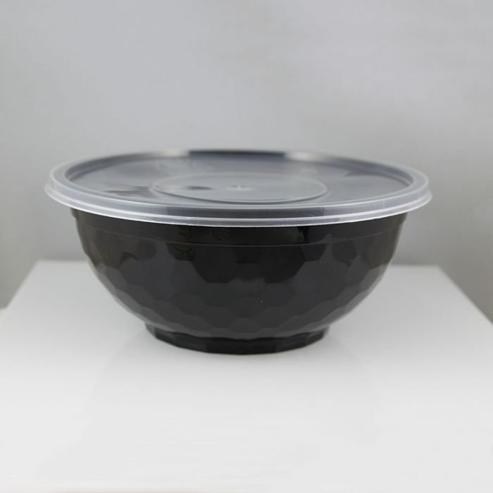 54332b.1 TL 32 oz Black Diamond Pattern Plastic Bowl w/ Clear Lid Combo - 1 case (150 set) - Image 1