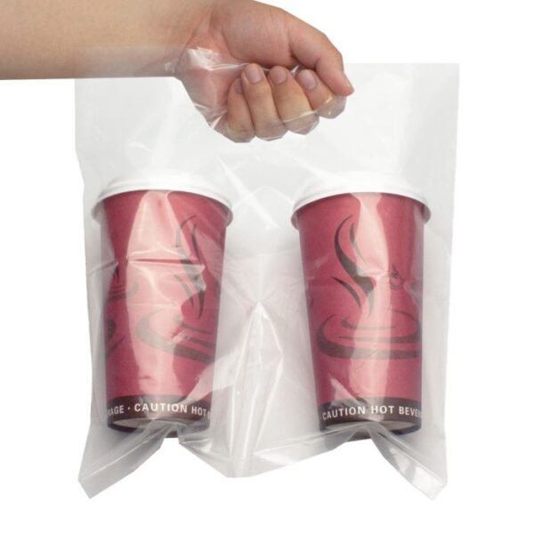 Clear Plastic Drink Carrier Bag - Fits 2 Cups - 11.42" x 1" x 13" - 1000/Case