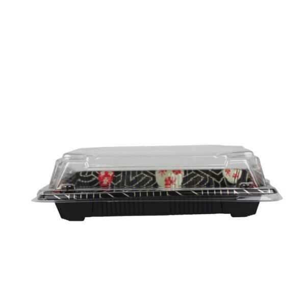 Size 05 Sakura Pattern Sushi Tray w/Clear Lid Combo (7.5" x 5.25" x 1.75") - 1 case (400 set)