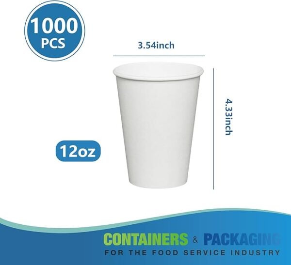 12oz 1000 Hot Paper Drinking Cups for Hot Chocolate/Coffee/Juice/Tea - White