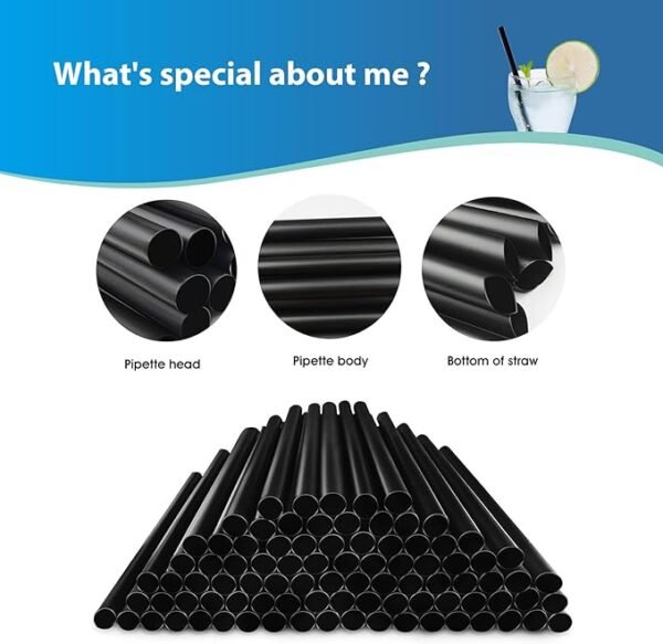8" x 0.47" Wide Black Plastic Boba Straws,Disposable Straws for Milkshakes, Smoothies, Iced Coffee & Cold Drinks,(Case of 2400)