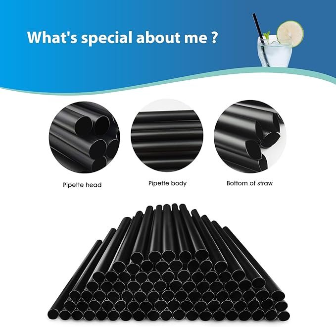 61G26S69-UL._AC_SX679_ 8" x 0.47" Wide Black Plastic Boba Straws,Disposable Straws for Milkshakes, Smoothies, Iced Coffee & Cold Drinks,(Case of 2400) - Image 1