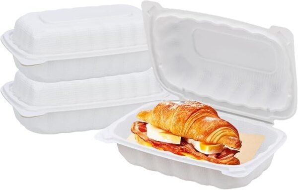 120 Pack 9"x6" Hinged To Go Food Containers, Clamshell Take Out Food Containers with Lids, Disposable Plastic