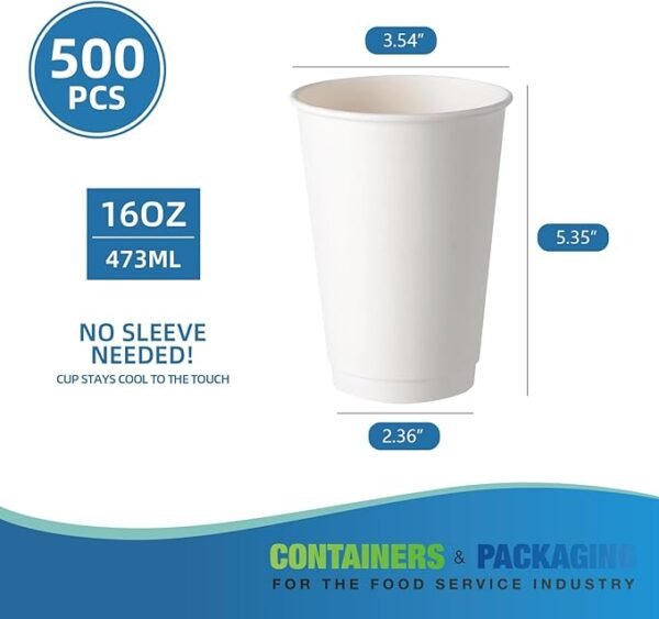 16 oz White 500 Disposable Double Wall Insulated Hot Paper Cups