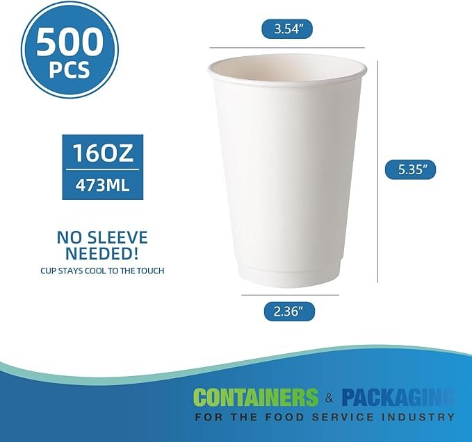 61xKk1QdGnL._AC_SX679_ 16 oz White 500 Disposable Double Wall Insulated Hot Paper Cups - Image 1