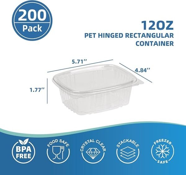 200 Count12 oz  Clear PET Plastic Hinged-Lid Deli Container