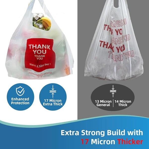 1000 Count Thank You Plastic Bags with Handles, 12"x7"x22" White Disposable T-Shirt, Grocery, Gift, To Go, Take Out, Merchandise
