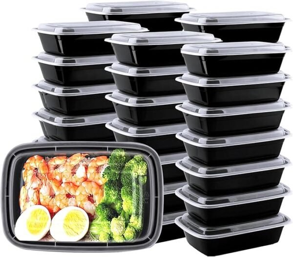 150 Pack 24oz Rectangular Take Out Food Storage Containers with Leakproof Lids, Reusable Plastic To Go Lunch Boxes, BPA Free,
