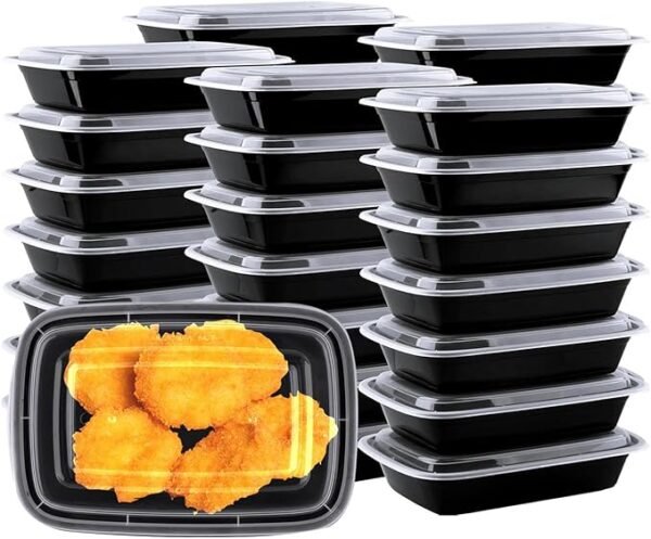 16oz Disposable Take Out Food Storage Containers with Leakproof Lids, Reusable Plastic Rectangular, BPA Free, Microwave/Dishwasher/Freezer Safe