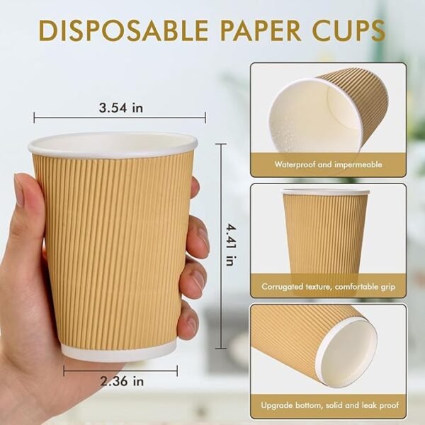 12 oz Kraft Ripple Insulated Triple Wall Paper Hot Cup, Style 2 - 1 case (500 piece)