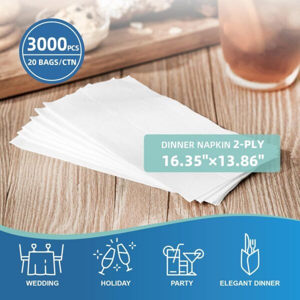 3000-Count White Disposable Dinner Napkins - 16.35” x 13.86” |  2-Ply Paper Towels Perfect for Kitchens, Restaurant