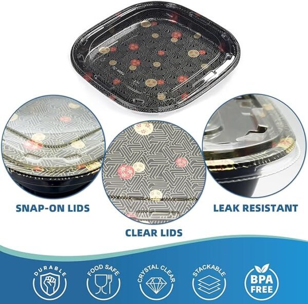 Square Sushi Container With Lid (Sakura) 10.24" × 10.24" × 1.93", 120SETS/CTN for Sushi Bars & Catering