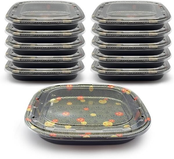 Sakura Square Sushi Container With Lid 13.39"×13.39"×1.97", 60 Pack for Parties & Restaurant Takeout