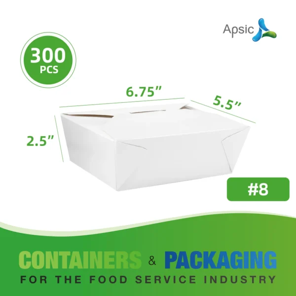 #8 White Microwavable Folded Paper Take Out Container (6.75" x 5.5" x 2.5") - 1 case (300 piece)