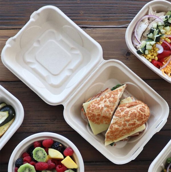 Fiber Clamshell Container, 8"L x 8"W, 100 ct