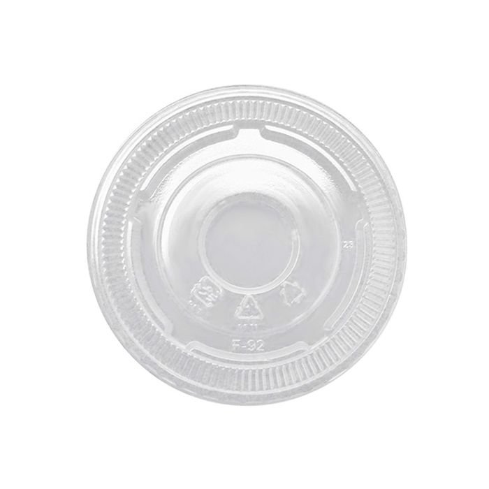 fl92n 92mm Clear Plastic Flat Lid With No Hole For PET Cups (92mm) - 1 case (1000 piece) - Image 1