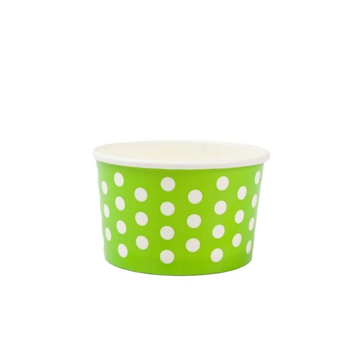 3oz_pd_green 3 oz Polka Dot Lime Green Paper Cold/Hot Food Container - 1000/case - Image 1