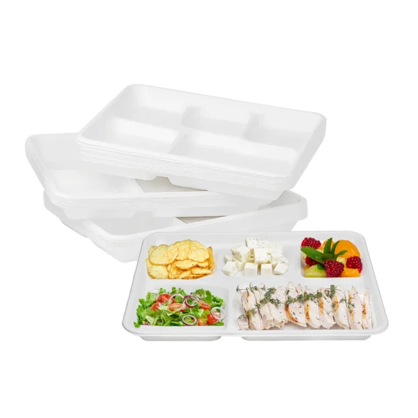 COMPOSTABLE DINNER TRAY 5 COMP 10.43"*8.46" PFAS FREE 500PCS/CTN
