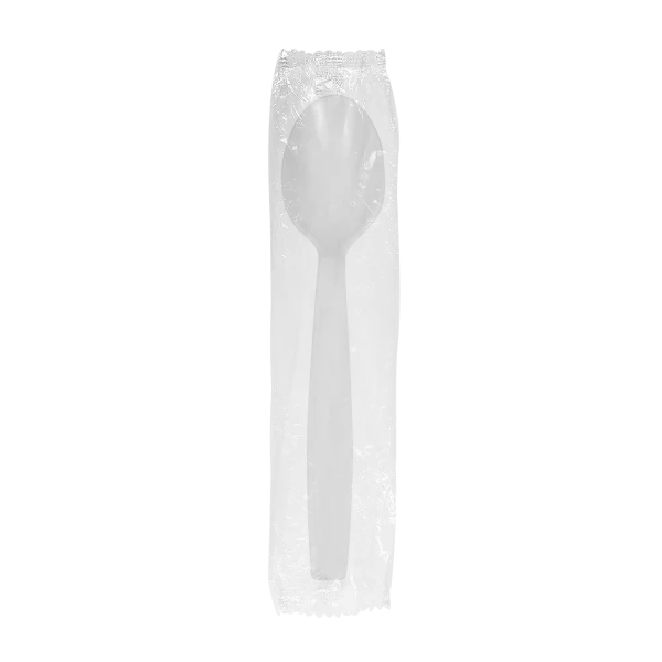 HEAVY WEIGHT WHITE PLASTIC TEA SPOON INDIVIDUALLY WRAPPED