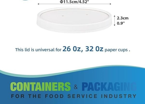Disposable Paper Vented Lids for 26/32oz Large Soup Cup Containers - 500 Pack