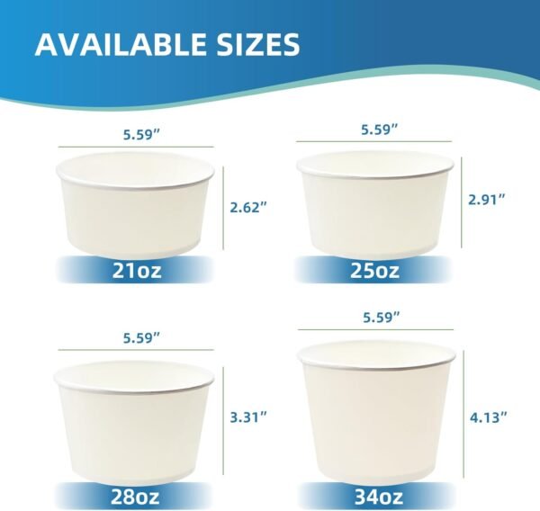 Disposable Paper Food Storage Containers, 600 Packs 21oz Bulk Round To Go White Soup Bowls for Meal Prep, Ice Cream, Salad,