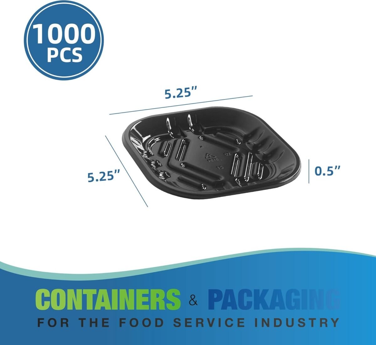 Black PET Plastic Meat Tray 5 1/4" X 5 1/4" X 1/2", 1000PCS, Ideal for Deli, Butcher Shops & Catering - Image 1