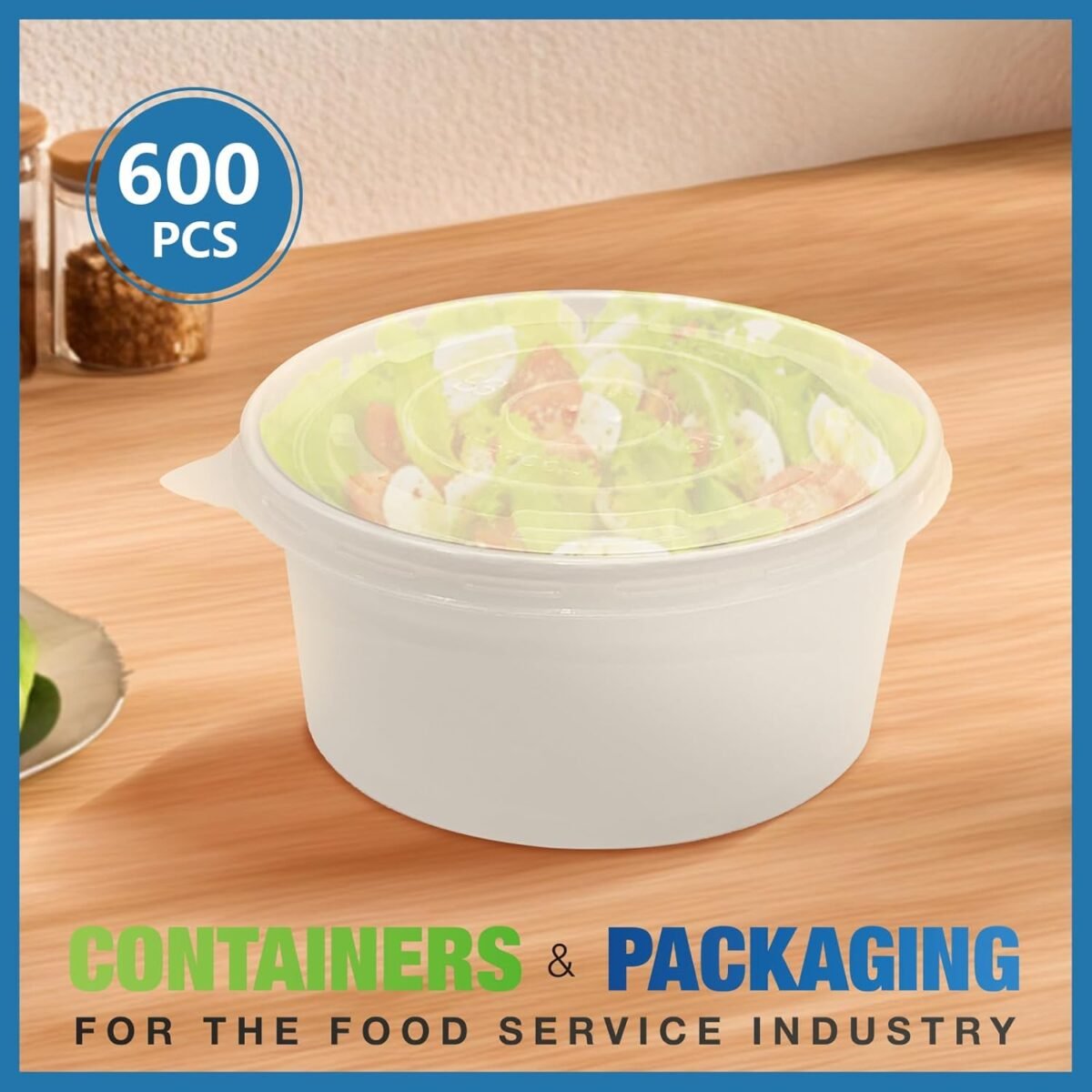 600 Packs PP Flat Lid for 21oz/25oz/28oz/34oz Disposable Paper Food Storage Containers, Soup Bowls, Ice Cream Salad Cups - Image 1