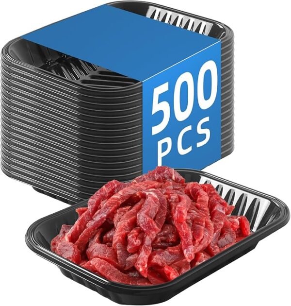 Black PET Plastic Meat Tray 8 2/5''X5 9/10'' X1 1/5'', 500PCS, Suitable for Supermarkets Food Service