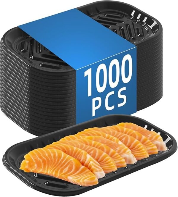 Black PET Plastic Meat Tray 8 5/16" X 4 1/2" X 2/5", 1000PCS, Perfect for Meat, Seafood & Fruit Display