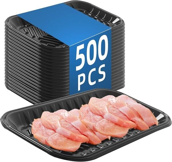 Black PET Plastic Meat Tray 10 3/4" X 6" X 11/16", 500PCS, Great for Retail & Takeout Packaging